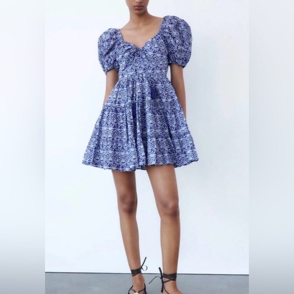 NWT ZARA Blogger Fave A-Line Dress with Balloon Sleeves - Picture 2 of 12